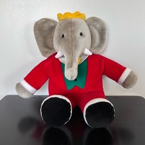 Vtg Gund Babar the Elephant Plush 1988 Macys 14” Stuffed Animal Red Suit Crown